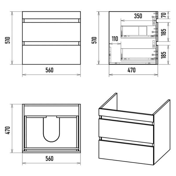 Тумба под раковину подвесная Misty Коломбо 60 см дуб Галифакс/антрацит П-Кол06060-011П2Я (детальная фотография), современная, hi-tech