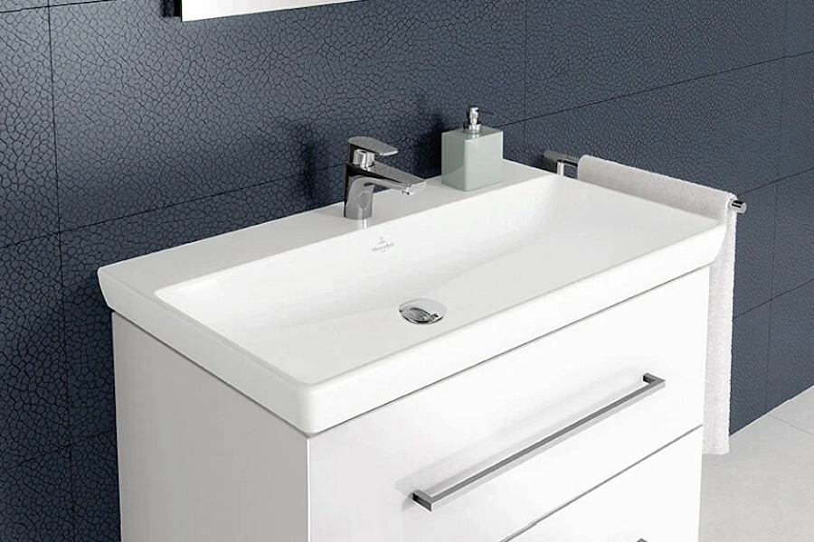 Тумба с раковиной подвесная Villeroy & Boch Avento A89200B4 100 см белая (детальная фотография), подвесная, пристенная