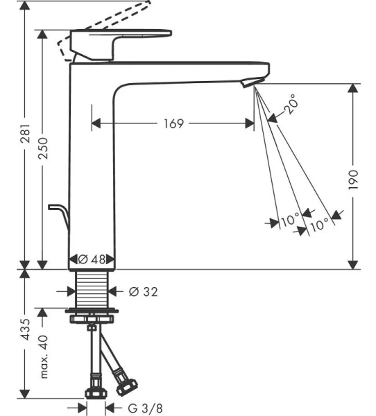 Смеситель для раковины Hansgrohe Vernis Blend 71552 со сливной гарнитурой (детальная фотография), для раковины