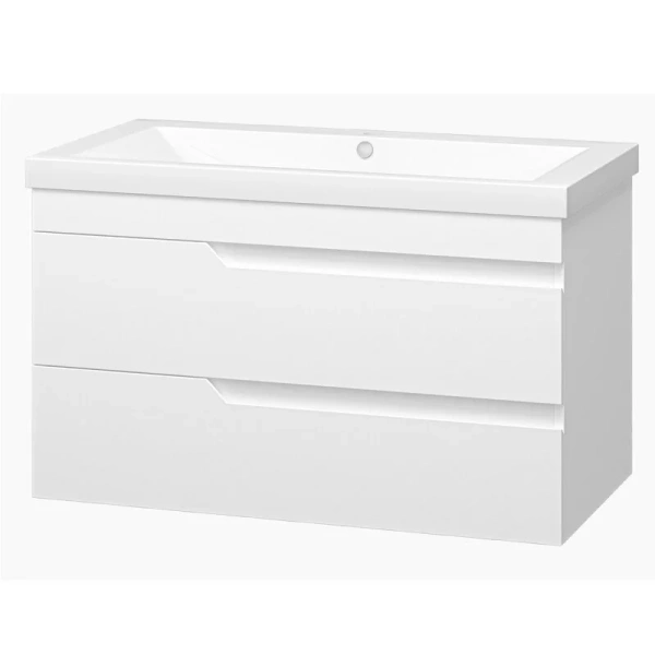 Тумба под раковину подвесная Misty Софт 90 см белая П-Соф-01090-011П2Я (детальная фотография), моноблок