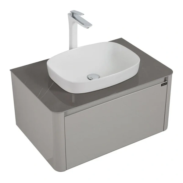 Тумба с раковиной подвесная Black&White Universe 915800 80 см МДФ (детальная фотография), серая