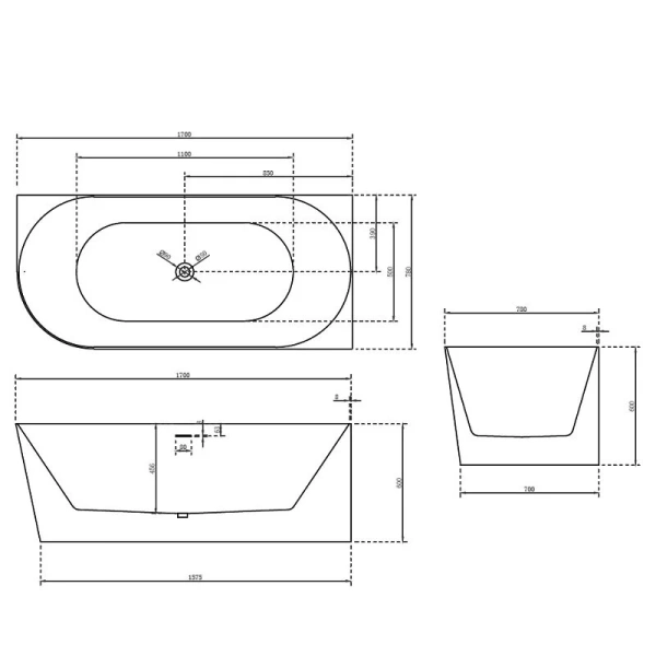 Акриловая ванна ABBER AB9258-1.7 170х78 см ассиметричная (детальная фотография), 170x80 см