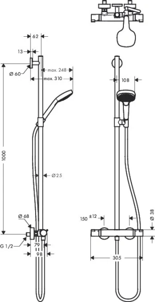 Душевая система Hansgrohe Croma Select E 27248400 (детальная фотография), современные, hi-tech