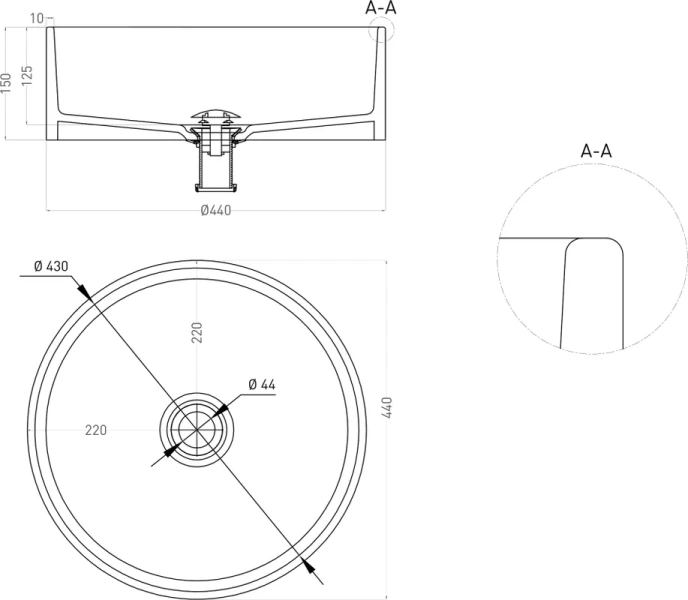 Раковина Salini Armonia 02 45 см белый матовый 130112SM (детальная фотография), в форме чаши, круглой формы