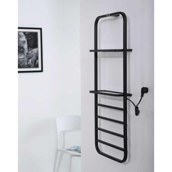 Полотенцесушитель электрический Black&White Moon 40x101 см черный матовый 337BN (детальная фотография), лесенка, вертикальные, узкие