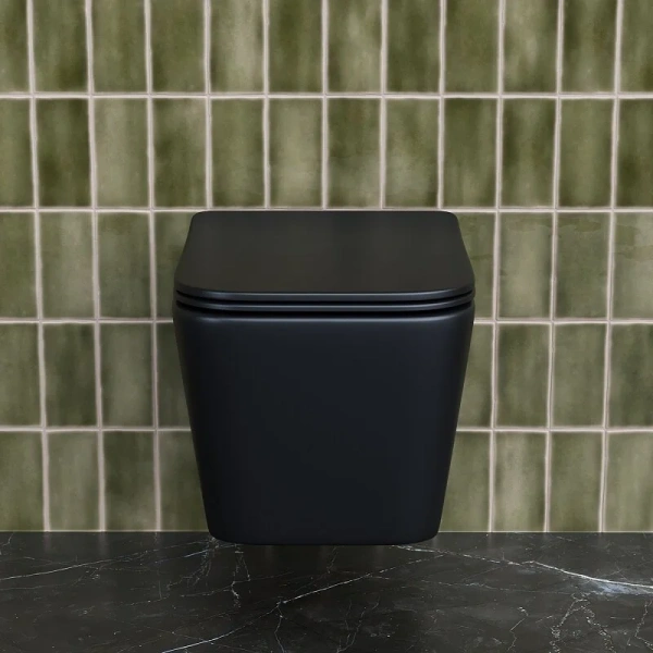 Унитаз подвесной Ceramica Nova Metric черный матовый CN3007MB (детальная фотография), безободковые, сиденье с микролифтом , с антивсплеском