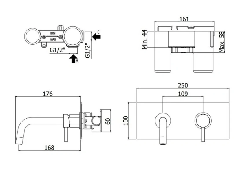 Смеситель для раковины Paffoni Light встраиваемый, хром LIG101CR/M (детальная фотография), для раковины