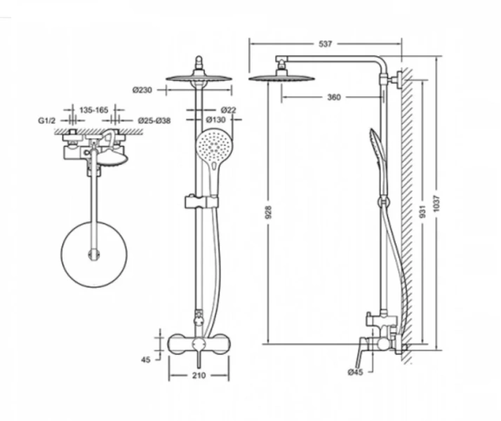Душевая колонна со смесителем для душа Bravat Palace F9172217CP-A-RUS (детальная фотография), современные, hi-tech