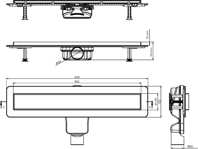 Душевой лоток Berges Optim Line 50 см хром глянец 090505 (детальная фотография), стандартные