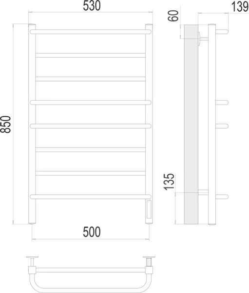 Полотенцесушитель электрический Terminus Евромикс квадро П8 50х85 см quick touch 4670078531254 (детальная фотография), современные, hi-tech