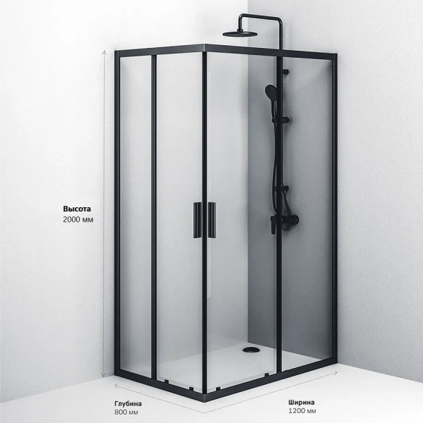 Душевой уголок Am.Pm Gem S 120x80 см профиль черный матовый, стекло прозрачное W93G-404-120280-BT (детальная фотография), современные, hi-tech