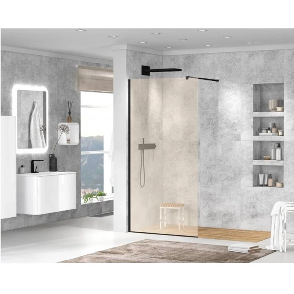 Душевая перегородка Cezares Liberta 90 см профиль черный стекло бронза LIBERTA-L-1-90-120-BR-NERO (детальная фотография), в наличии