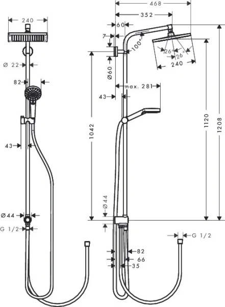 Душевая стойка Hansgrohe Crometta E без смесителя 27289000 (детальная фотография), современные, hi-tech