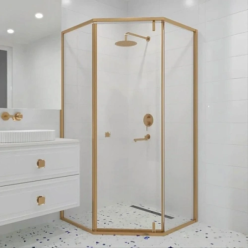 Душевой уголок RGW Hotel HO-088Gb 90x90 см профиль золото Brush, стекло прозрачное - фото 6