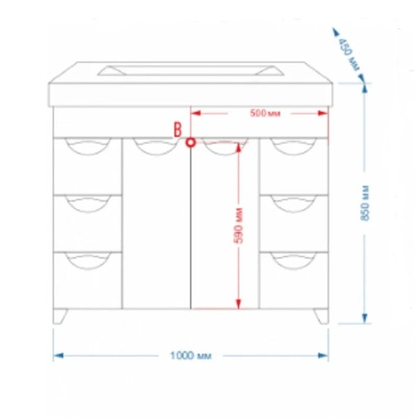 Тумба под раковину напольная Misty София 100 см с 6 ящиками П-Соф01100-0116Я (детальная фотография), в наличии