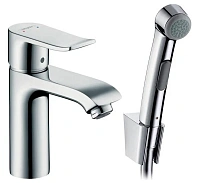 Смеситель с гигиеническим душем Hansgrohe Metris со сливным клапаном Push-Open