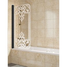 Душевая шторка на ванную профиль черный глянцевый рисунок матовый стекло прозрачное Vegas-glass