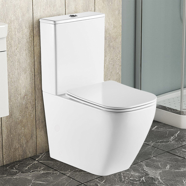 Унитаз компакт Azario Avero безободковый AZ-1213A-G (детальная фотография), фаянс, керамика