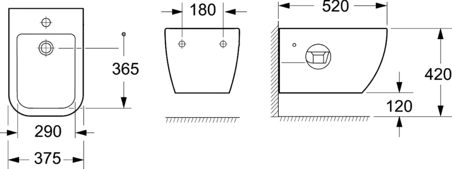 Биде подвесное Belbagno Genova с горизонтальным выпуском BB1104BH (детальная фотография), белые