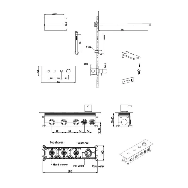 Душевой комплект Boheme Fusion с внутренней частью золото матовое 130-MG (детальная фотография), комплекты
