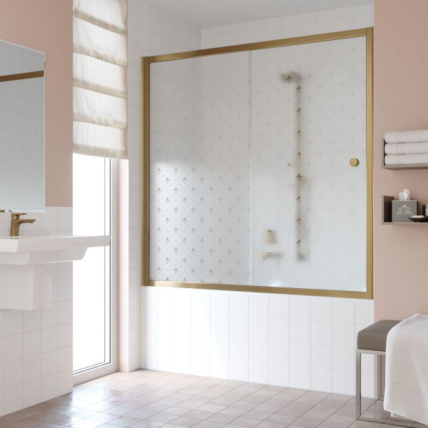 Душевая шторка на ванную профиль бронза стекло флёр-де-лис Vegas-glass ZV TUR NOVO 180 05 R05 L (детальная фотография)