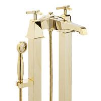 Смеситель для ванны с ножками, лейкой и шлангом, 2 отверстия, светлое золото, Devon&Devon Time