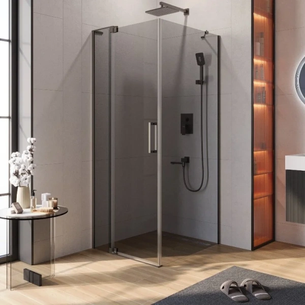 Душевой уголок Cezares Slider 80х90 см стекло серое профиль оружейная сталь SLIDER-AH-1-90-70/80-GRIGIO-GM (детальная фотография)