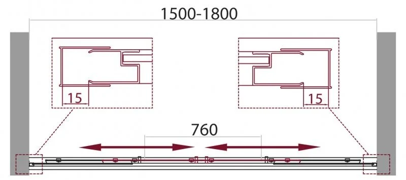 Шторка для ванны BelBagno Unique 180х140 см стекло матовое UNIQUE-VF-2-150/180-140-M-Cr (детальная фотография), 150 см, 160 см, 170 см, 180 см