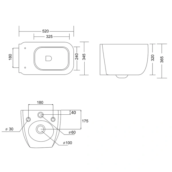 Унитаз подвесной Ceruttispa Romina безободковый CT10613 (детальная фотография), фарфор, керамика