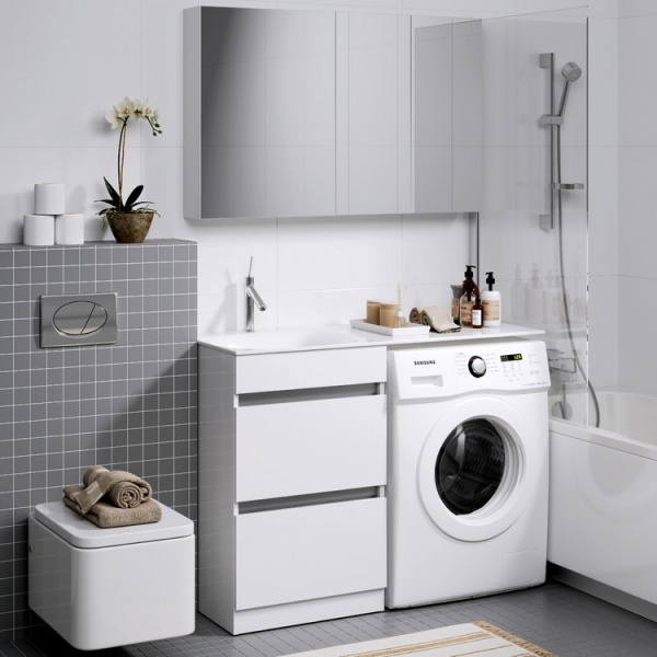 Тумба под раковину напольная Aqwella Forma 115 см белая FOR01052 (детальная фотография), моноблок, для стиральной машины