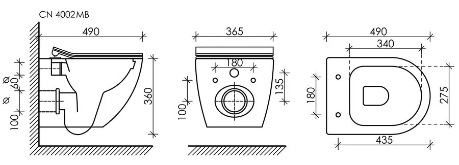 Унитаз с инсталляцией Ceramica Nova Metropol кнопка хром матовый CN4002MB_1002M_1000 (детальная фотография), современные, hi-tech, круглые