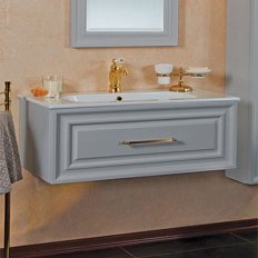 Тумба под раковину, цвет серый шелк матовый, фурнитура золото, La Beaute Cornelia