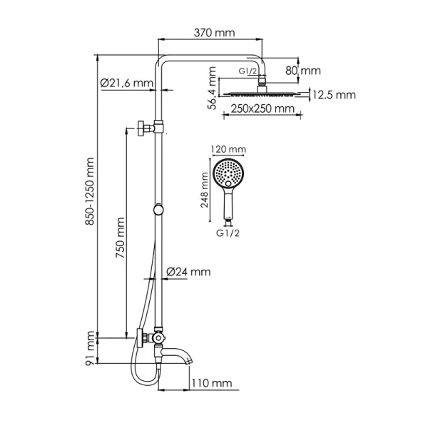 Душевая стойка WasserKRAFT Sauer с термостатом A188.256.207.PG Thermo (детальная фотография), современные, hi-tech