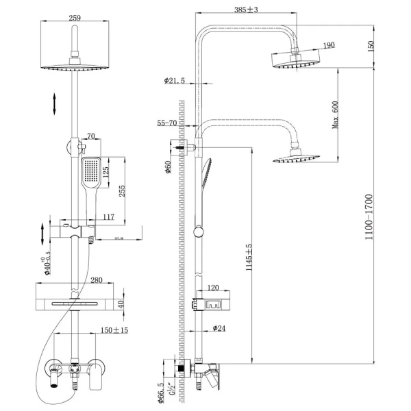 Душевая стойка Lemark Tropic хром LM7002C (детальная фотография), современные, hi-tech
