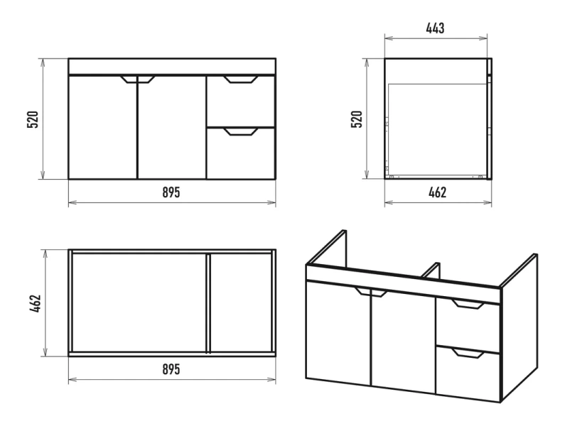 Тумба под раковину подвесная Misty Оптима 90 см белая П-Опт-01090-011П3Я (детальная фотография), комплект (набор)