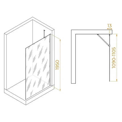 Душевая перегородка RGW Walk In WA-110-B 110 см профиль черный, стекло прозрачное - фото 2