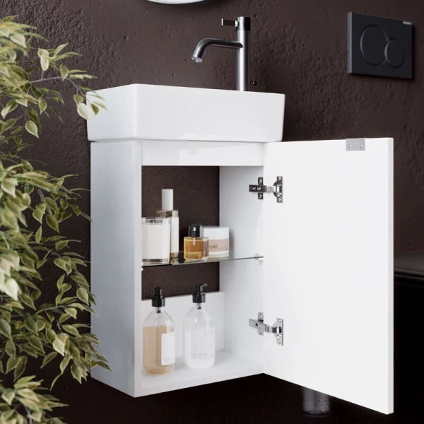 Тумба с раковиной подвесная Sancos Mini MN35W 37,5 см с распашной дверцей (детальная фотография), 40 см