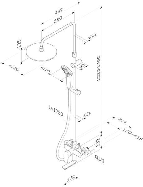 Душевая стойка Am.Pm Like с ручным душем F0780910 (детальная фотография), хром