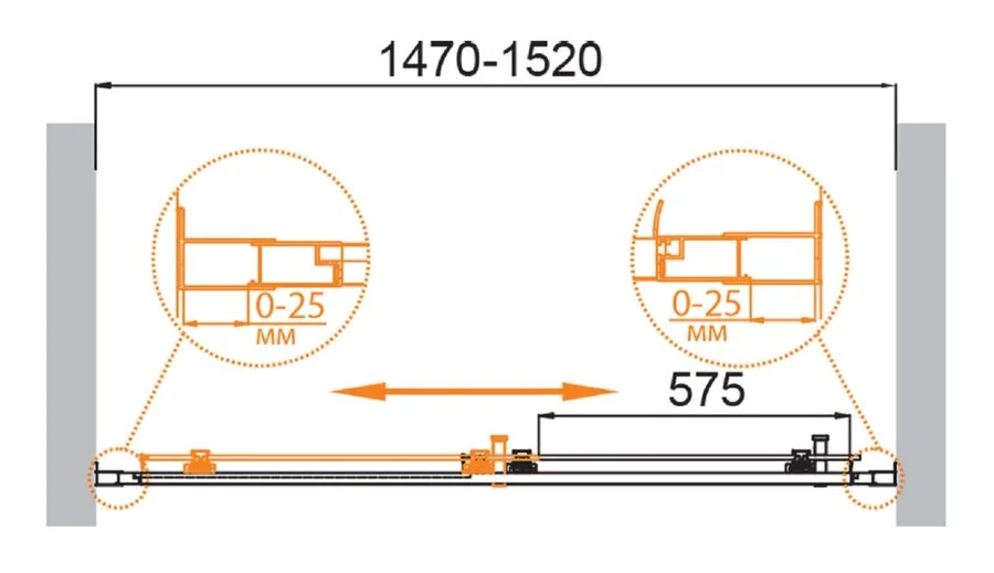 Душевая дверь в нишу Cezares Molveno 150 см стекло прозрачное профиль золото MOLVENO-BF-1-150-C-BORO-IV (детальная фотография), современные, hi-tech