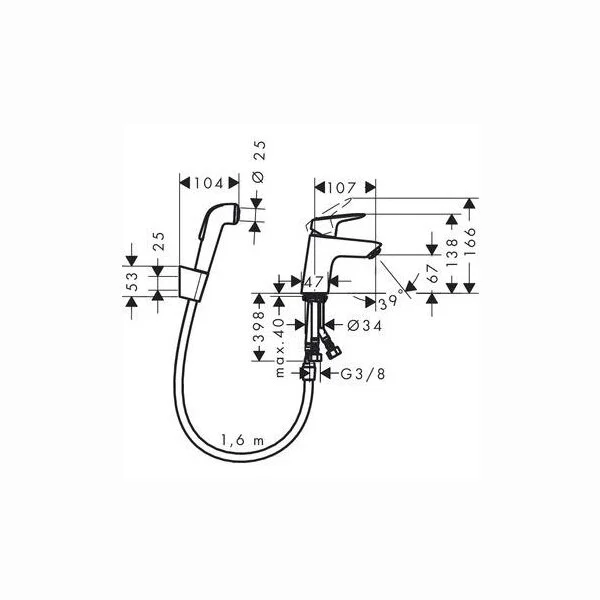 Смеситель с гигиеническим душем Hansgrohe Logis однорычажный 71290000 (детальная фотография), для раковины