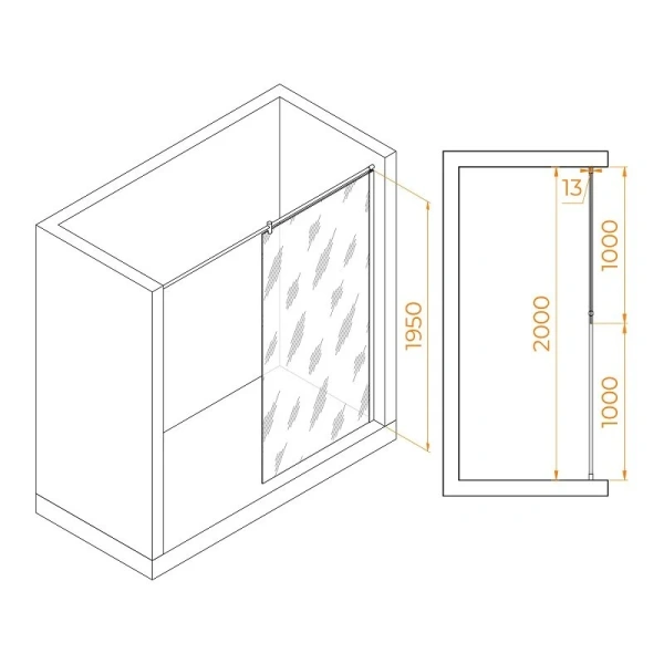 Душевая перегородка RGW Walk In WA-034 100 см профиль хром, стекло матовое 351003410-21 (детальная фотография), современные, hi-tech