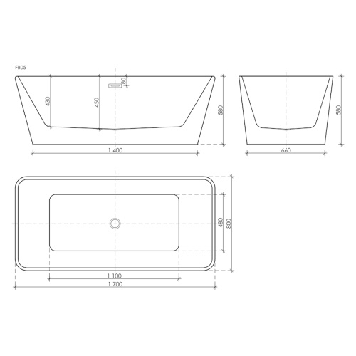 Ванна акриловая Sancos Dama 170x80 см белая FB05 (детальная фотография), прямоугольные