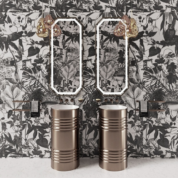 Раковина напольная Kerasan Artwork Barrel белый/платина 474344 Bianco-platino *0 (детальная фотография), современные, hi-tech