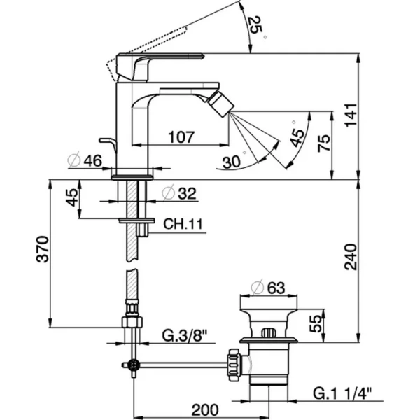 Смеситель для биде Cisal LineaViva хром LV00055021 (детальная фотография), для биде
