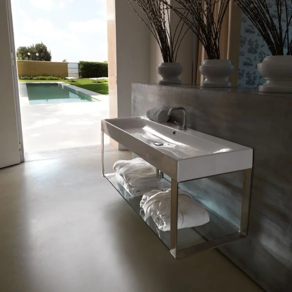 Раковина Kerasan Cento 120 см белая 353401*1 (детальная фотография), подвесные, накладные (на столешницу), пристенные