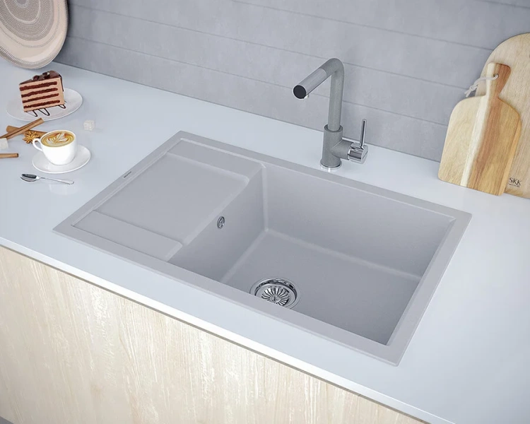 Мойка для кухни Paulmark Verlass 78 см серый металлик PM317850-GRM (детальная фотография), прямоугольной формы