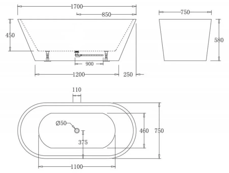 Ванна акриловая BelBagno 170x75 см отдельностоящая BB61-1700-W0 (детальная фотография), акриловые