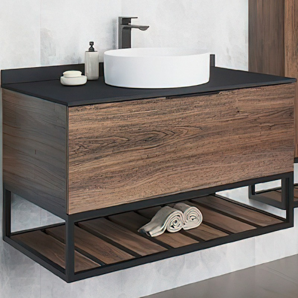 Тумба с раковиной подвесная Comforty Порто 00-0000 90 см с ящиком (детальная фотография), подвесная, пристенная