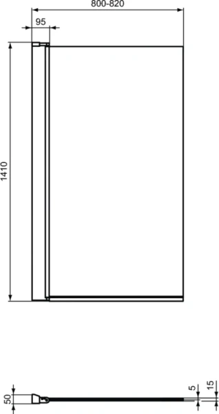 Шторка для ванны Ideal Standard Connect 80х140 см реверсивная T9923V3 (детальная фотография), стеклянные