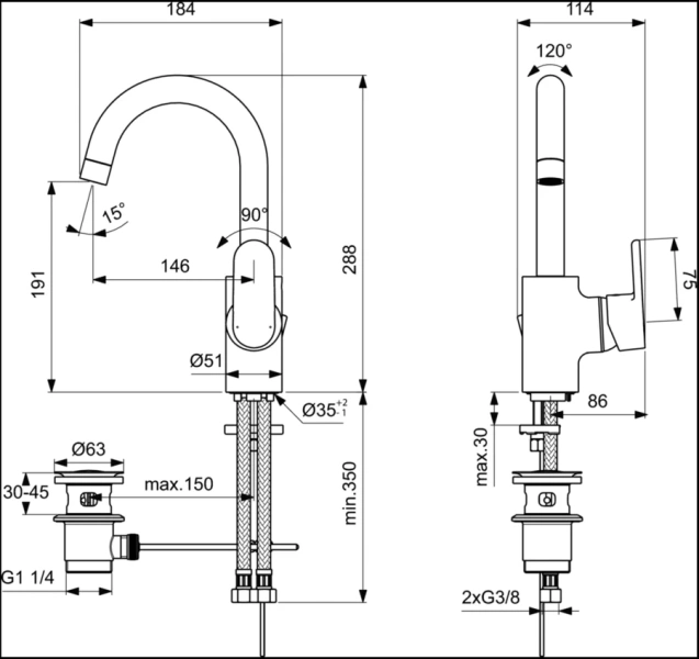 Смеситель для раковины Ideal Standard Vito ручка сбоку B0410AA (детальная фотография), для раковины